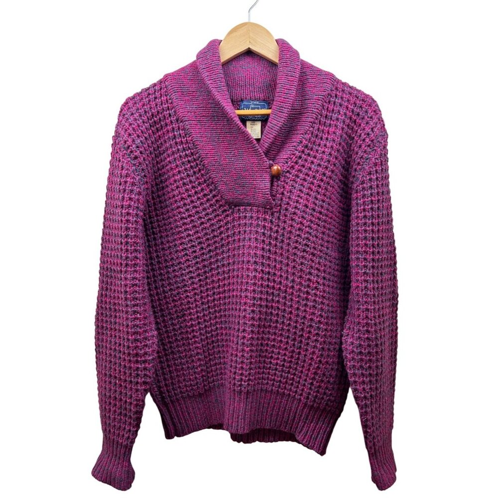 Woolrich Woman Sweater Womens Medium Shawl Collar Purple‎ Wool Blend Vintage 90s